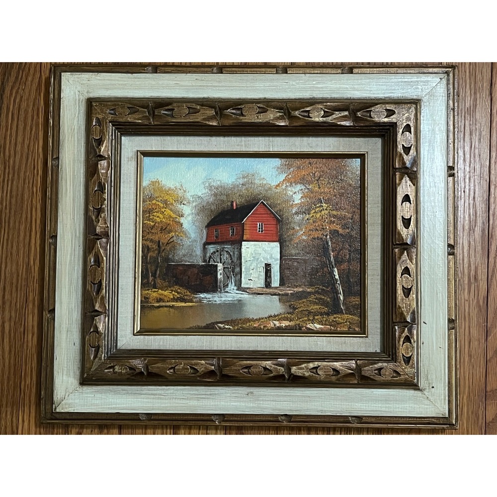 Vintage Robert Moore Signed Framed Sawmill River Oil Painting 15.5" x 17.5" Art